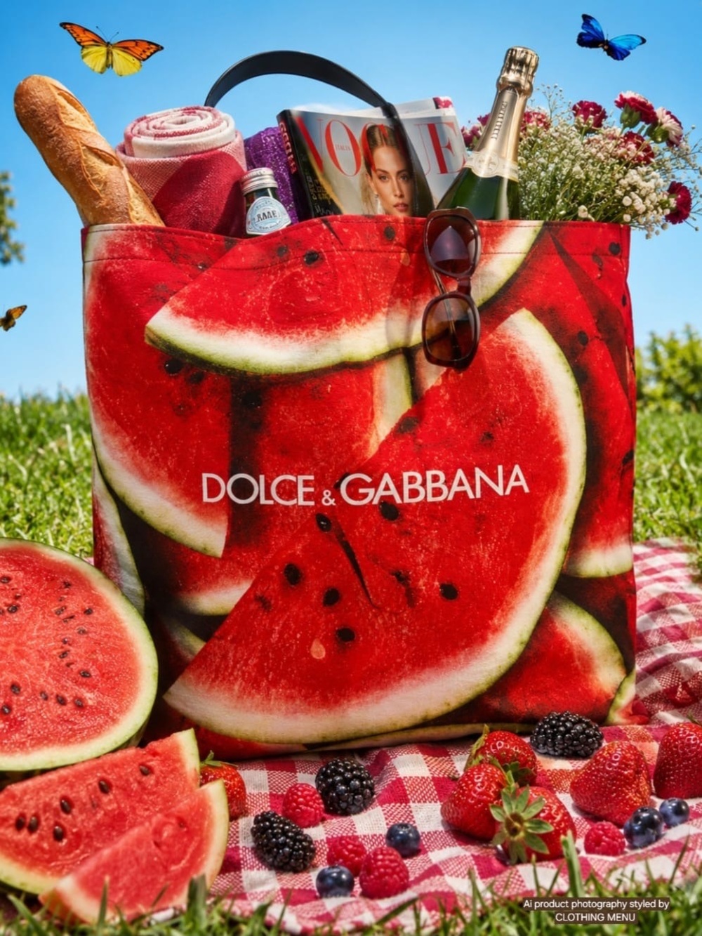 Rear DOLCE & GABBANA Red Tote Bag with Watermelon Print - NWOT